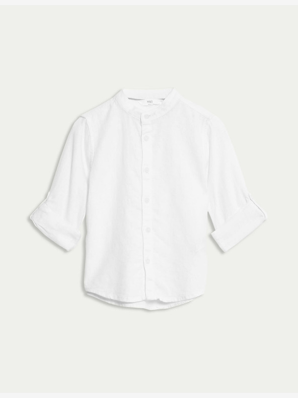 Marks & Spencer Marks & Spencer visoka lanena košulja bez ovratnika (1-8 godina) bijela