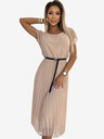 numoco Plisirana midi haljina s crnim remenom - bež Numoco