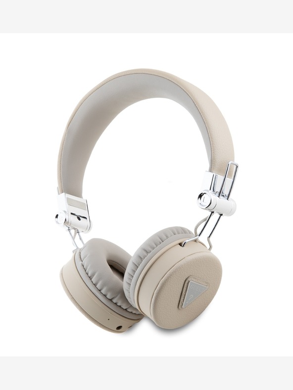 Guess Guess PU zrnati trokutasti logotip ENC bežične slušalice bež boje