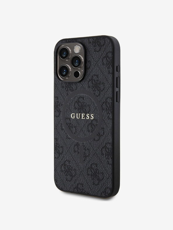 Guess Guess PU kožni 4G prsten u boji MagSafe stražnja maska ​​za iPhone 15 Pro Max crna