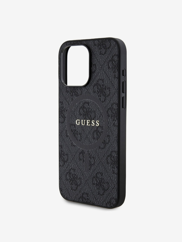 Guess Guess PU kožni 4G prsten u boji MagSafe stražnja maska ​​za iPhone 15 Pro Max crna