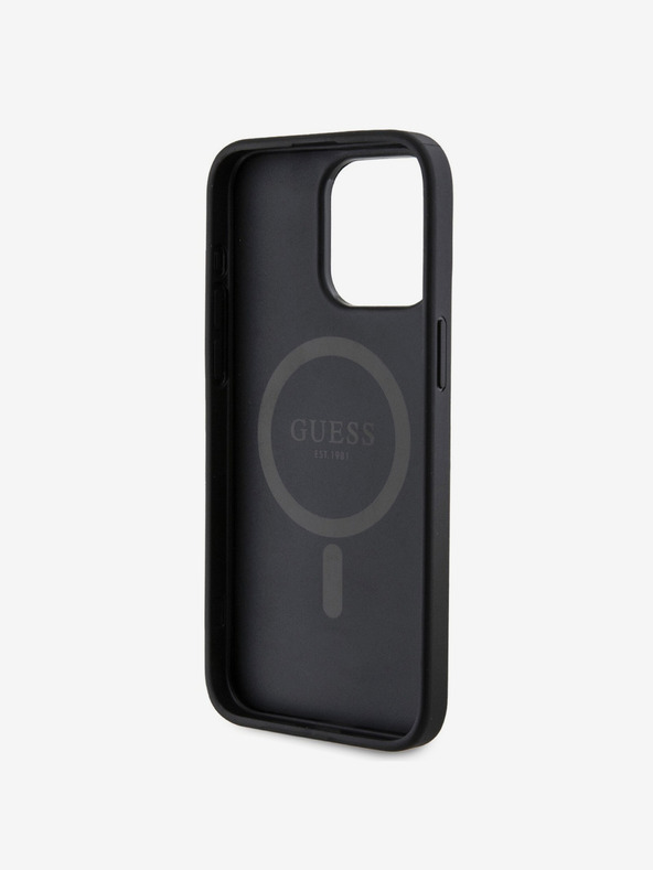 Guess Guess PU kožni 4G prsten u boji MagSafe stražnja maska ​​za iPhone 15 Pro Max crna