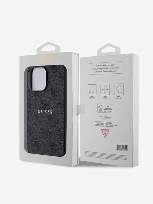 Guess Guess PU kožni 4G prsten u boji MagSafe stražnja maska ​​za iPhone 15 Pro Max crna
