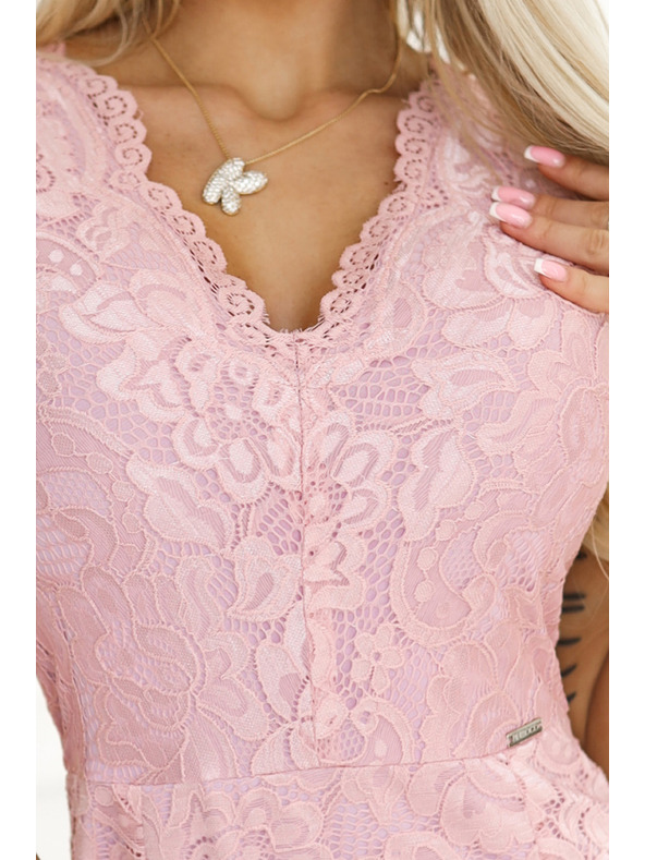 numoco Čipkasta haljina s kratkim rukavima i dekolteom - Numoco