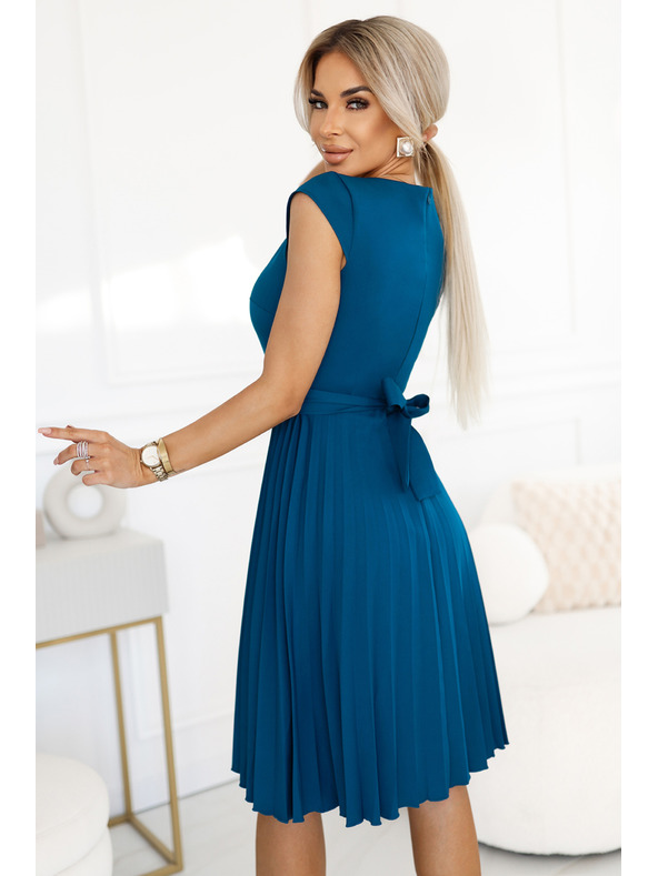 numoco Klasična plisirana haljina s kratkim rukavima i remenom marke Numoco