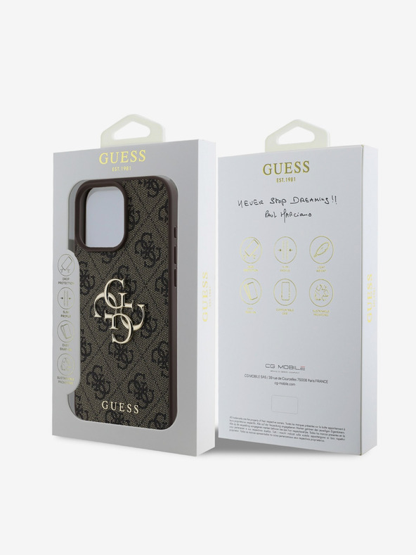 Guess Stražnja maska ​​Guess PU 4G s metalnim logotipom za iPhone 16 Pro Max smeđa