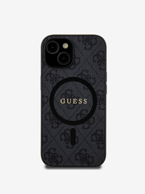 Guess Guess PU kožna 4G obojena stražnja maska ​​MagSafe za iPhone 15 crna