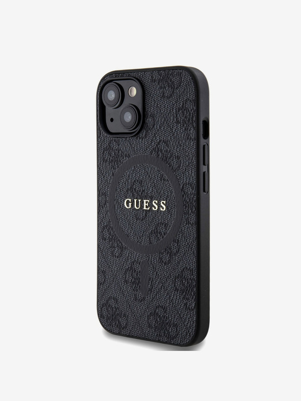 Guess Guess PU kožna 4G obojena stražnja maska ​​MagSafe za iPhone 15 crna