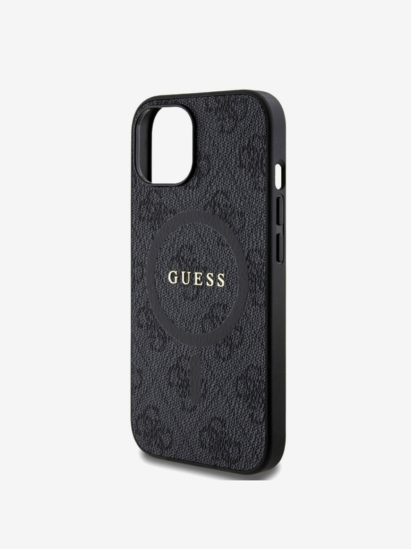 Guess Guess PU kožna 4G obojena stražnja maska ​​MagSafe za iPhone 15 crna