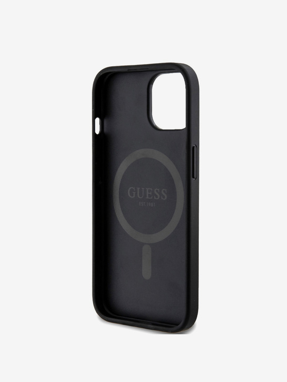 Guess Guess PU kožna 4G obojena stražnja maska ​​MagSafe za iPhone 15 crna