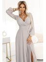 numoco NELA svjetlucava duga haljina s dekolteom, dugim rukavima i prorezom na nogavicama marke Numoco