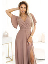 numoco Numoco duga haljina s rukavima i dekolteom - mocha mousse sa šljokicama