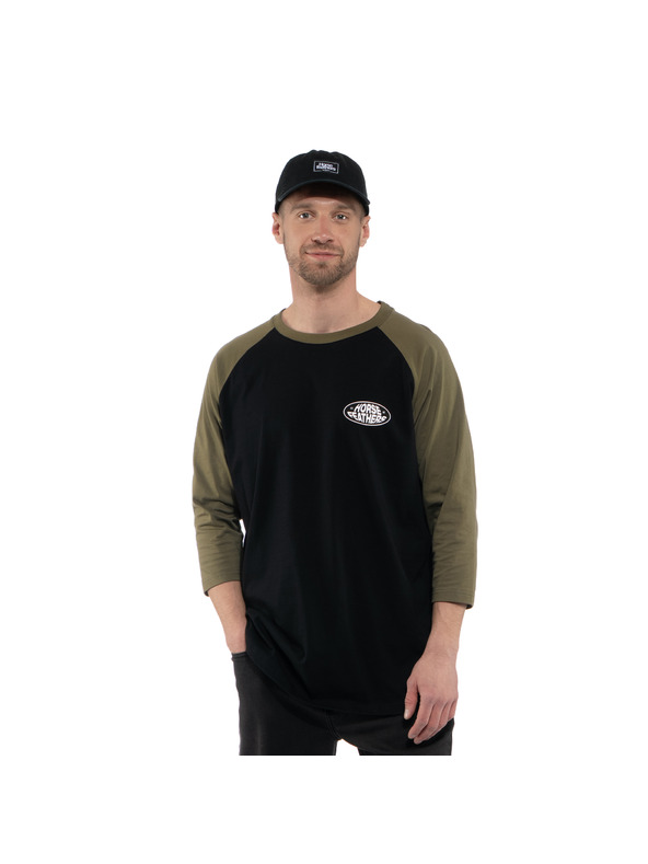 Horsefeathers Majica Dynamo Raglan - crna/spaljena maslina HORSEFEATHERS
