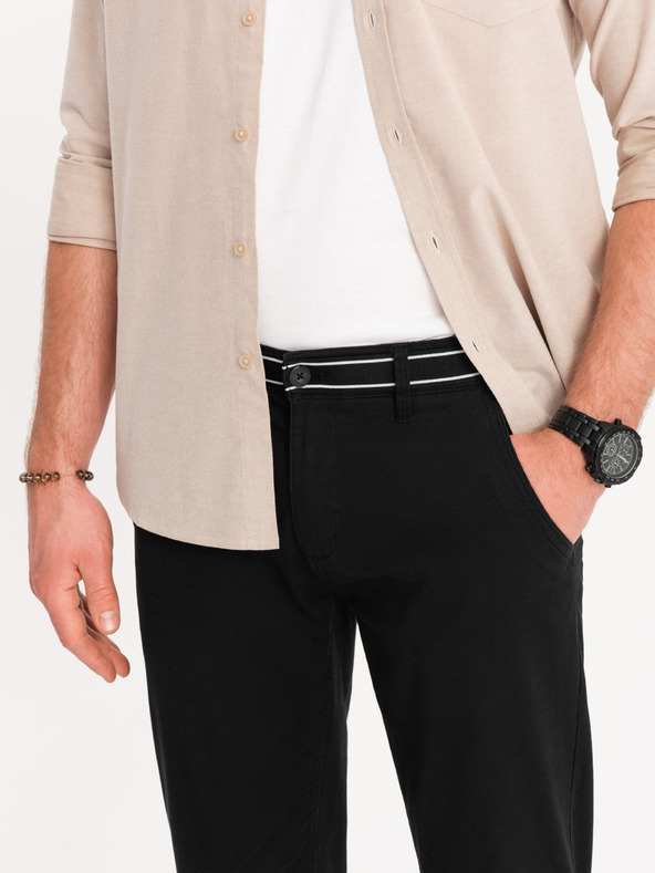 Ombre Clothing Crne muške chino hlače s ukrasnim remenom Ombre Clothing