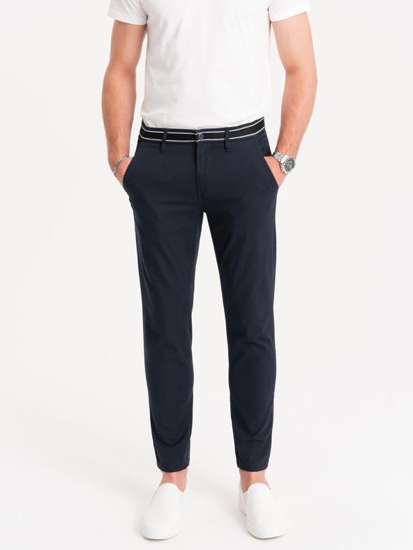 Ombre Clothing Tamnoplave muške chino hlače s ukrasnim remenom Ombre Clothing