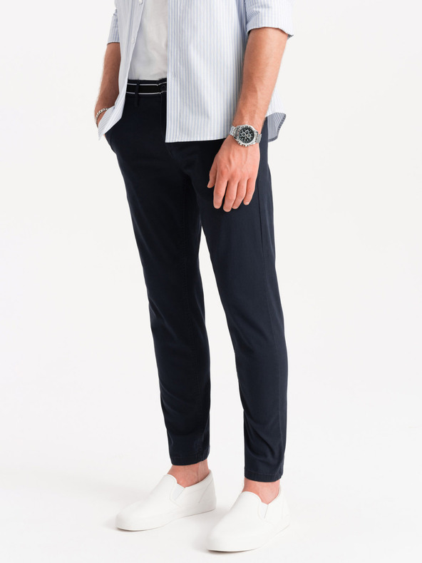 Ombre Clothing Tamnoplave muške chino hlače s ukrasnim remenom Ombre Clothing