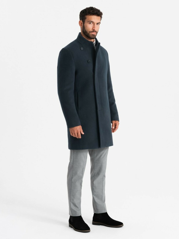 Ombre Clothing Muški kaput s asimetričnim kopčanjem i visokim ovratnikom tamnoplava Ombre odjeća