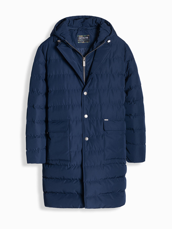 Ombre Clothing Muški dugi prošiveni sako s reverima i postavom tamnoplava Ombre odjeća