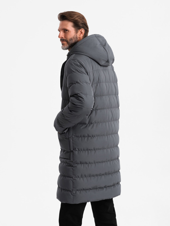 Ombre Clothing Muški dugi prošiveni sako s reverima i postavom u grafitnoj Ombre odjeći