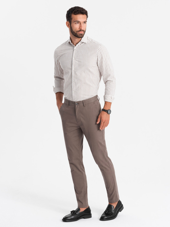 Ombre Clothing Muške chino hlače REGULAR FIT smeđa Ombre odjeća