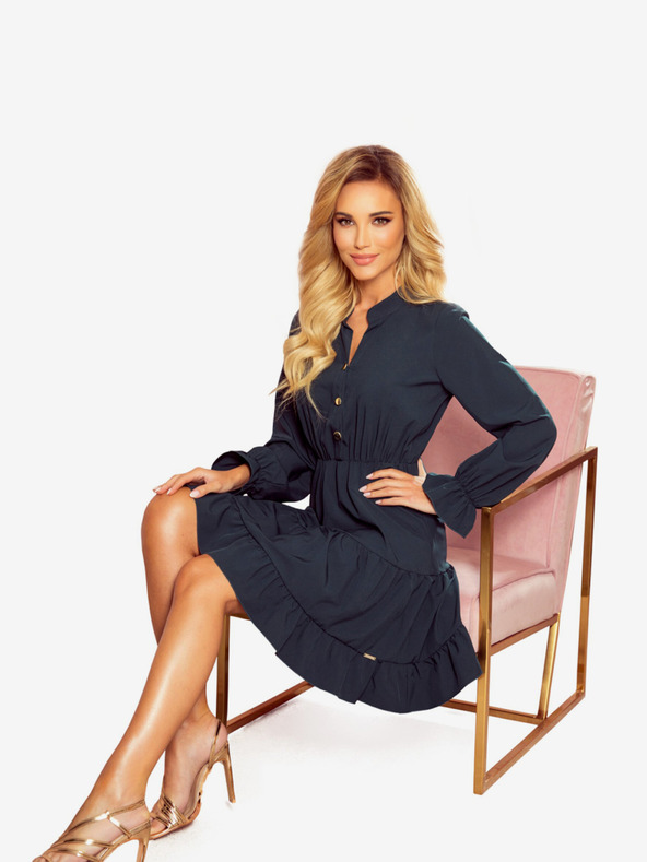 numoco Zelena haljina s volanima i zlatnim gumbima Numoco