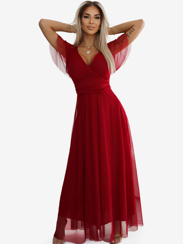 numoco Duga haljina s dekolteom i kratkim rukavima - bordo Numoco NASTIA