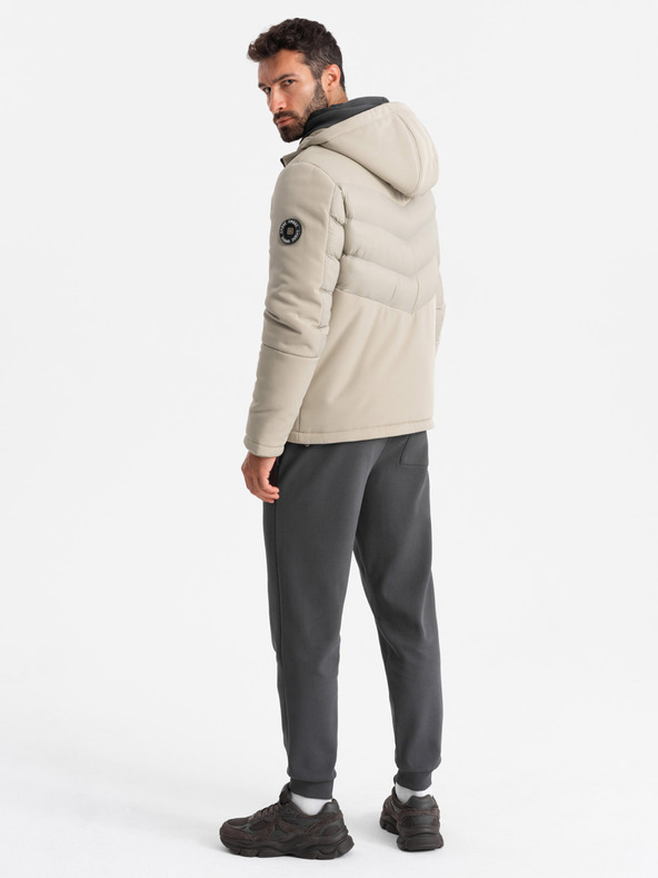 Ombre Clothing Muška kombinirana prošivena jakna s visokim ovratnikom bež Ombre odjeća