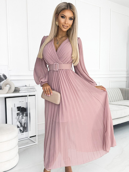 numoco Plisirana haljina s remenom i dekolteom - puder roza Numoco KLARA