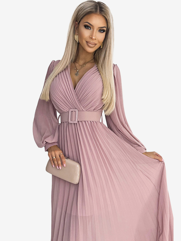 numoco Plisirana haljina s remenom i dekolteom - puder roza Numoco KLARA