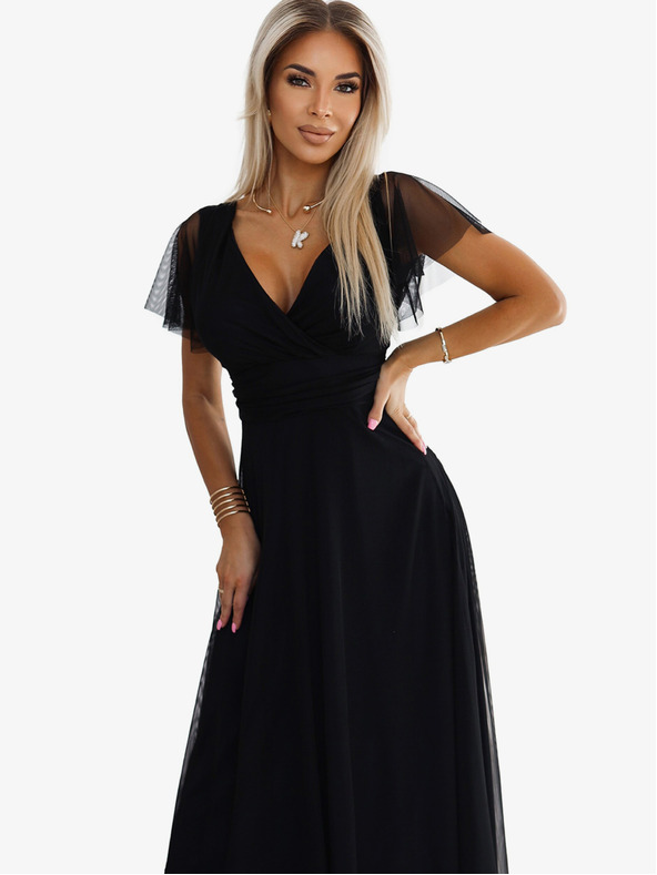 numoco Duga haljina s dekolteom i kratkim rukavima - crna Numoco NASTIA