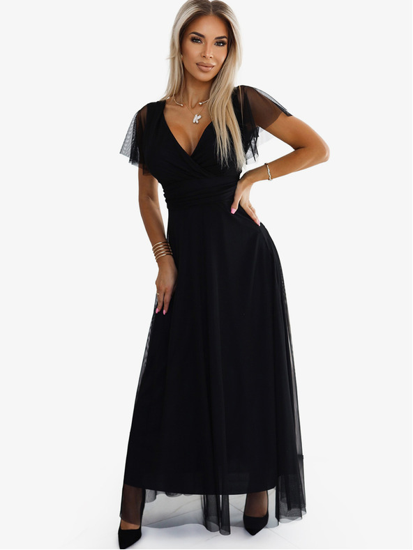 numoco Duga haljina s dekolteom i kratkim rukavima - crna Numoco NASTIA