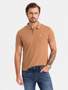 Ombre Clothing Muška pamučna polo majica BASIC - bijela/bijela/svijetlo smeđa V6 OM-POBS-0133 Ombre odjeća