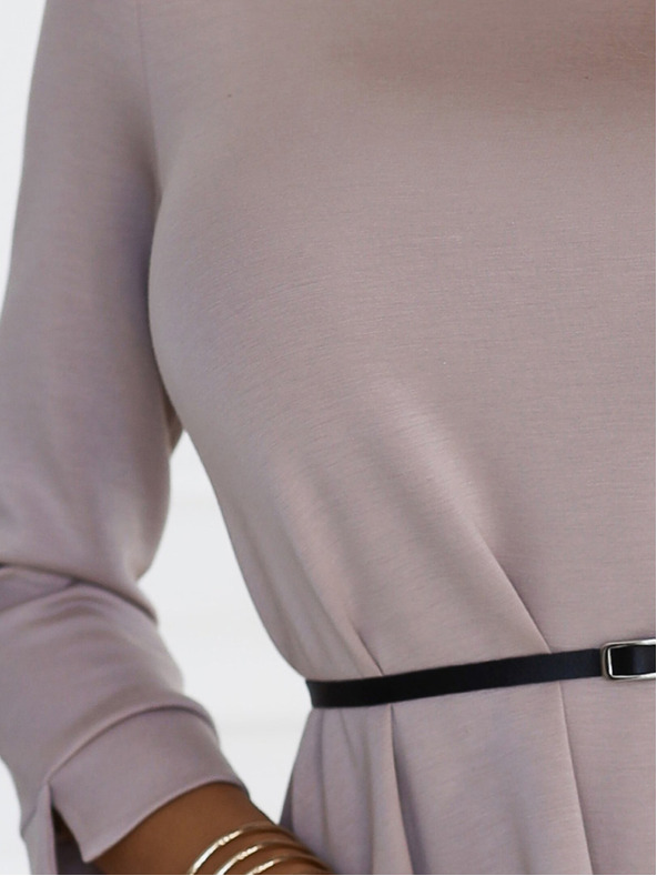 numoco Klasična trapez haljina sa crnim remenom - bež Numoco