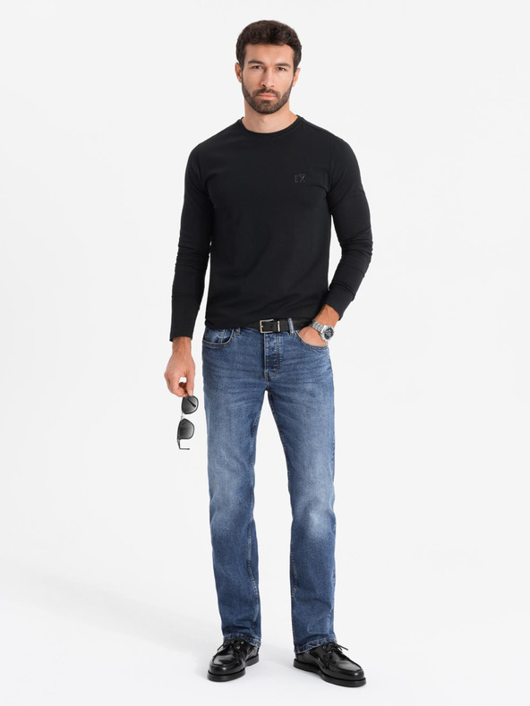 Ombre Clothing Muška majica kratkih rukava SLIM FIT s dugim rukavima, elastinom i crnim printom Ombre Clothing