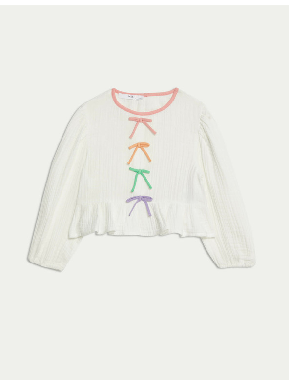 Marks & Spencer Top od čiste pamuke s mašnom (2–16 godina) Marks & Spencer šarena