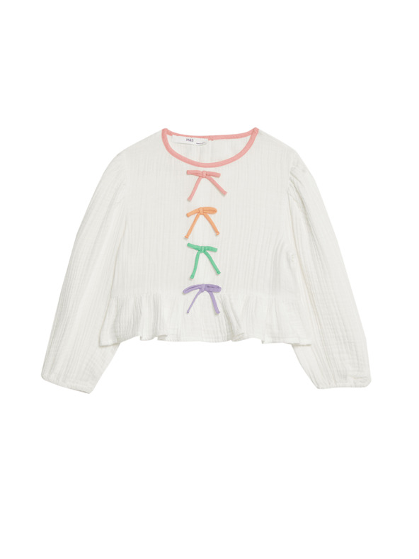 Marks & Spencer Top od čiste pamuke s mašnom (2–16 godina) Marks & Spencer šarena