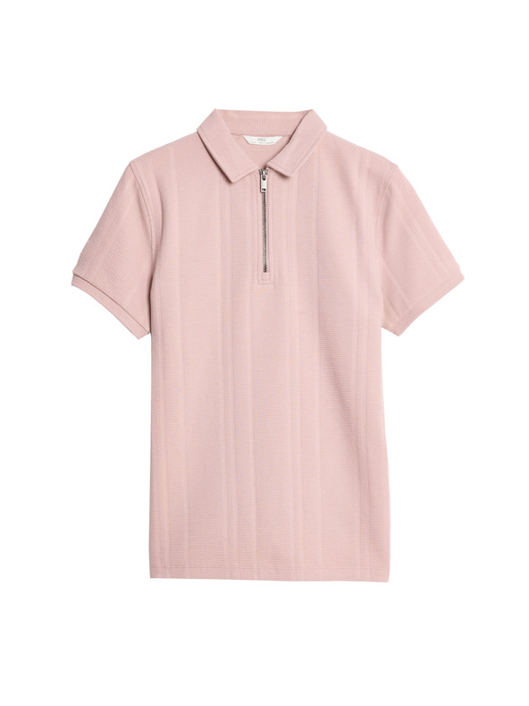 Marks & Spencer Teksturirana polo majica od čiste pamučne tkanine sa zipom (2-16 godina) Marks & Spencer, ružičasta