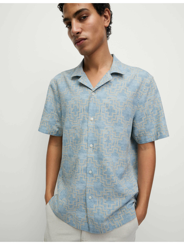 Marks & Spencer Košulja od mješavine lana, s kratkim rukavima i geometrijskim tiskom Marks & Spencer plava