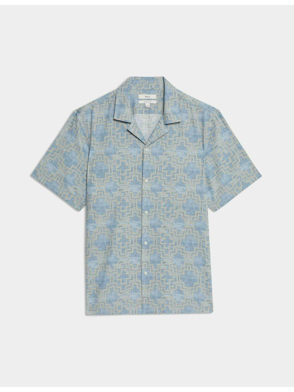 Marks & Spencer Košulja od mješavine lana, s kratkim rukavima i geometrijskim tiskom Marks & Spencer plava