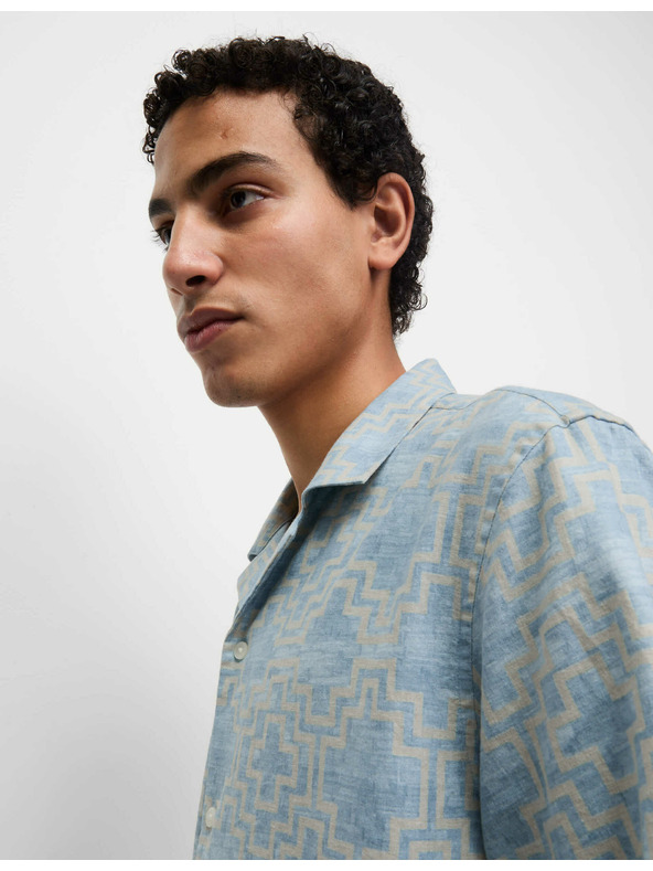 Marks & Spencer Košulja od mješavine lana, s kratkim rukavima i geometrijskim tiskom Marks & Spencer plava