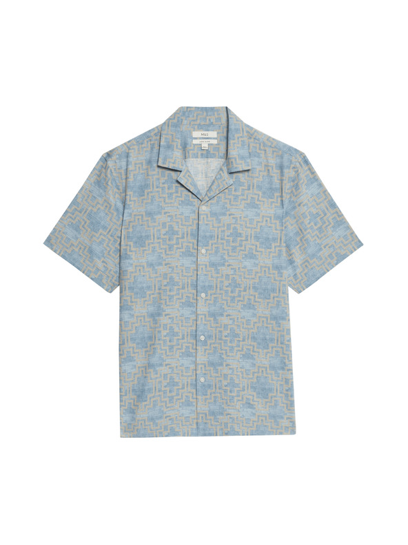 Marks & Spencer Košulja od mješavine lana, s kratkim rukavima i geometrijskim tiskom Marks & Spencer plava