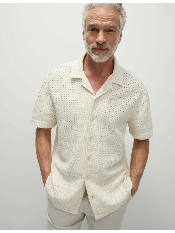 Marks & Spencer Pletena košulja od čiste pamučne tkanine Marks & Spencer boja kreme