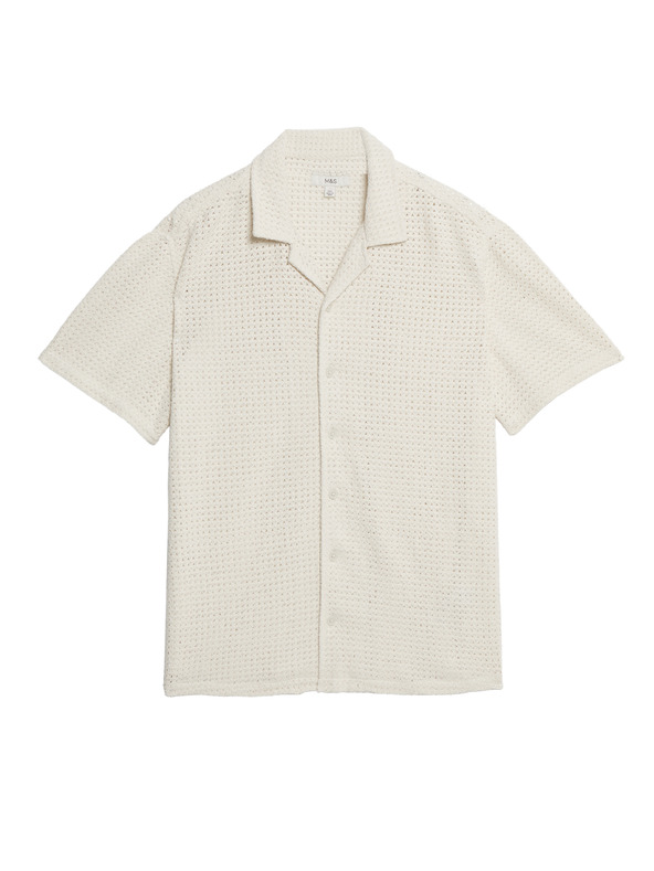 Marks & Spencer Pletena košulja od čiste pamučne tkanine Marks & Spencer boja kreme