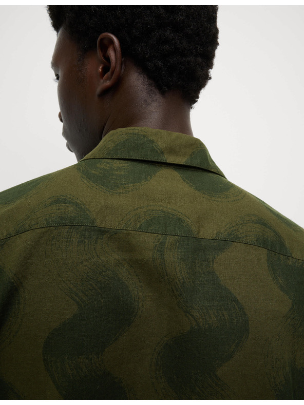 Marks & Spencer Košulja s kubанским ovratnikom s tiskom valova, s visokim udjelom lana Marks & Spencer zelena