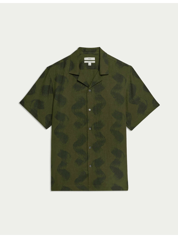 Marks & Spencer Košulja s kubанским ovratnikom s tiskom valova, s visokim udjelom lana Marks & Spencer zelena