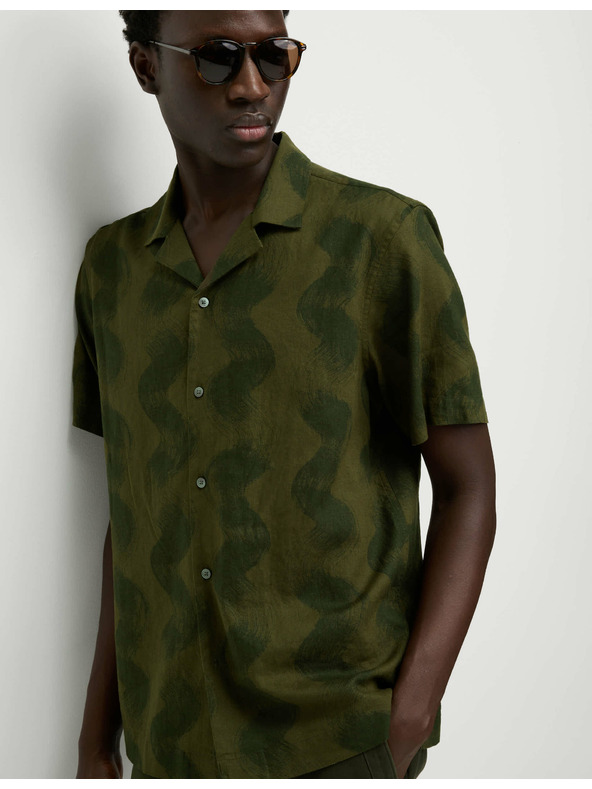 Marks & Spencer Košulja s kubанским ovratnikom s tiskom valova, s visokim udjelom lana Marks & Spencer zelena