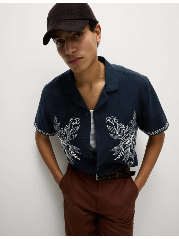 Marks & Spencer Vez košulja s kratkim rukavima od mješavine lana i pamuka Marks & Spencer mornarsko plava