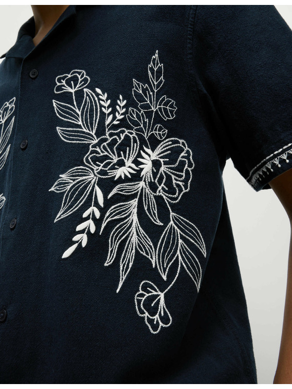 Marks & Spencer Vez košulja s kratkim rukavima od mješavine lana i pamuka Marks & Spencer mornarsko plava