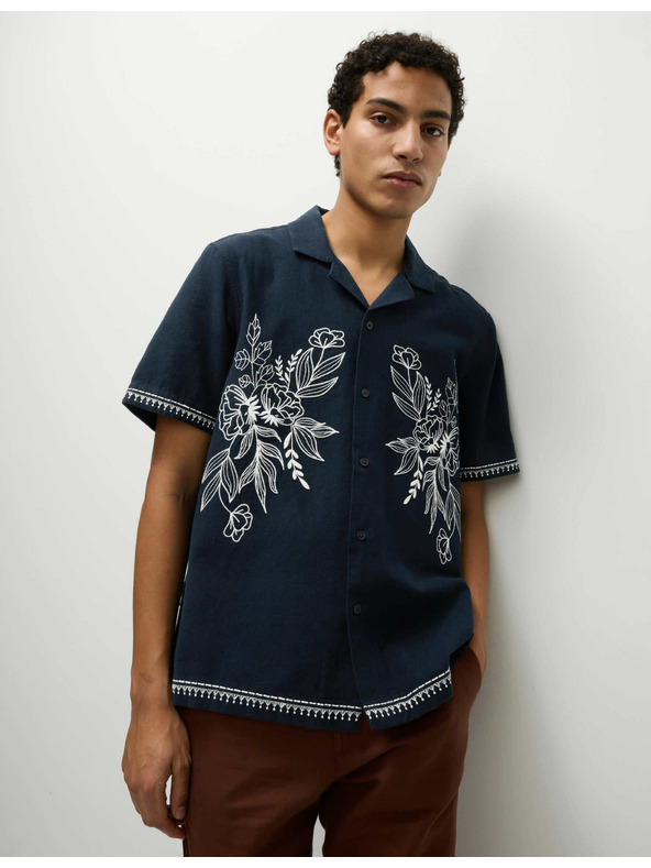 Marks & Spencer Vez košulja s kratkim rukavima od mješavine lana i pamuka Marks & Spencer mornarsko plava