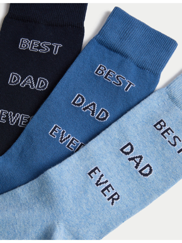 Marks & Spencer Čarape s natpisom "Best Dad Ever" i visokim udjelom pamuke, 3 para Marks & Spencer plava